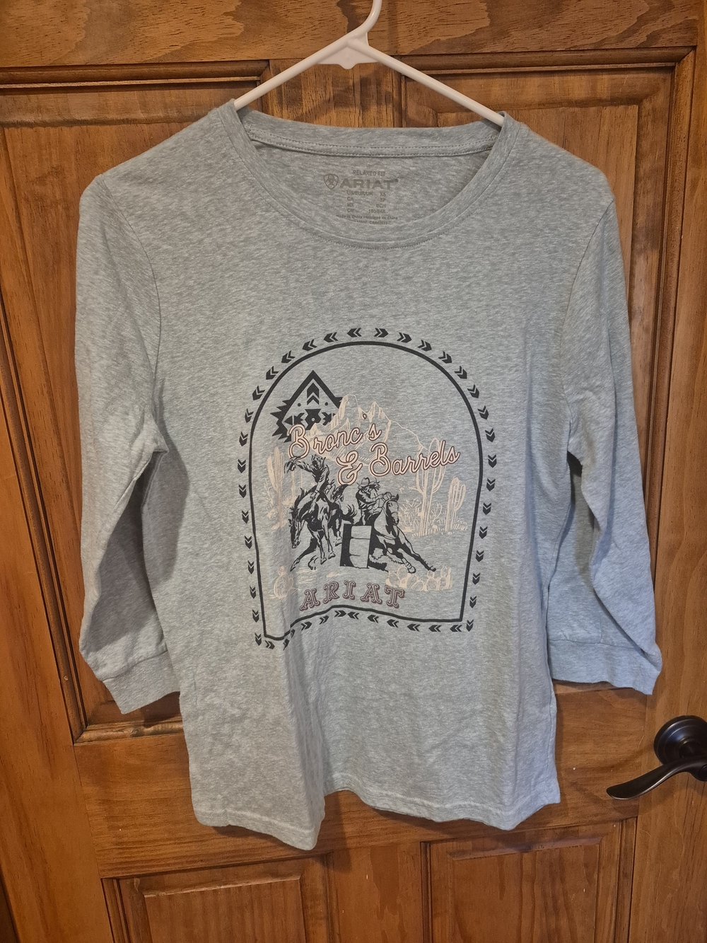 Ariat Light Blue Long Sleeve Tee with Pink & Black Western Graphic